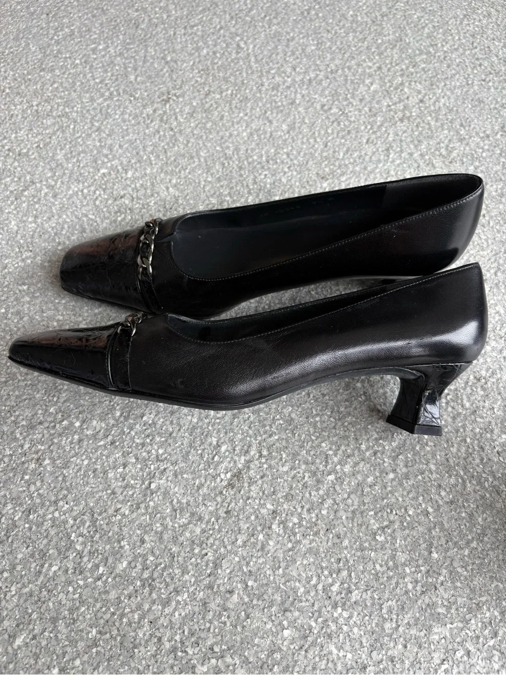 Vintage Stuart Weitzman Black Leather Square-Toe Pumps 9.5